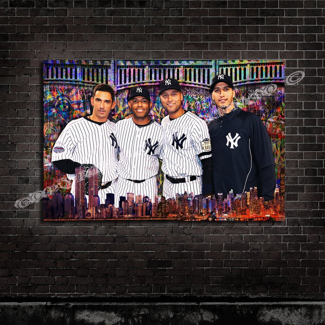 New -New York Yankees Core Four Graffiti Painting BIG 36x24 Ready to Hang  canvas Original art by Memento Jeter Rivera,Posada, Petite