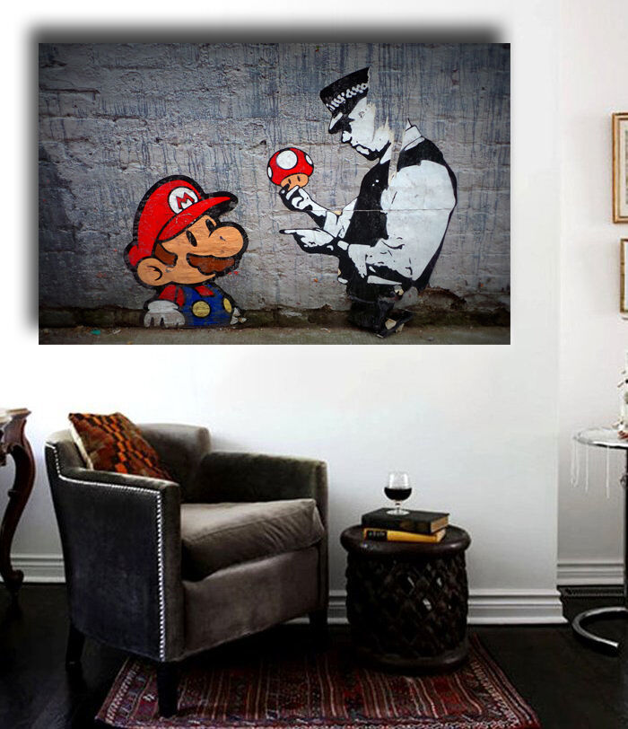 Banksy Street Graffiti Super Mario Gallery Stretched HD Canvas Giclee Wall Art 