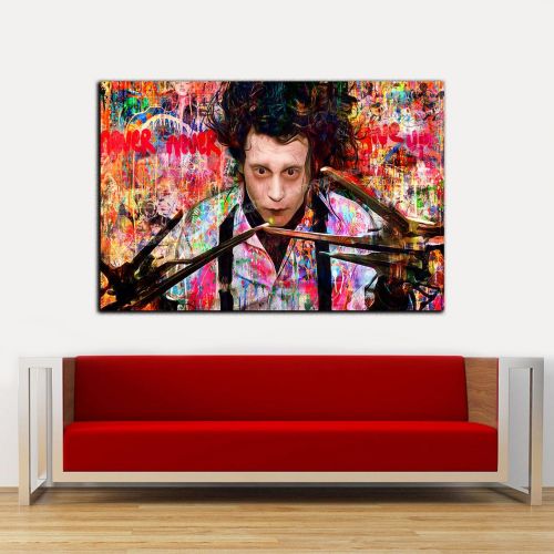 NEW Edward Scissorhands "Never Give Up " Original artwork by Memento HUGE 40X26 Ready to Hang Canvas - Johnny Depp -Tim Burton