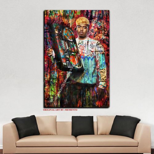 NAS "King of Queensbridge" -Original Art By Memento 36x24 Ready to Hang Canvas - Rap legends Series