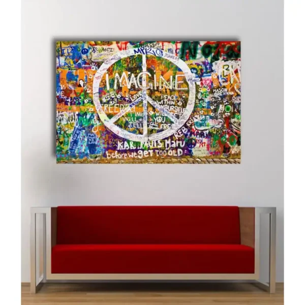 Imagine Peace Graffitti Urban Art Street art Poster Mural 36 x 24- Ready to Hang Canvas Print