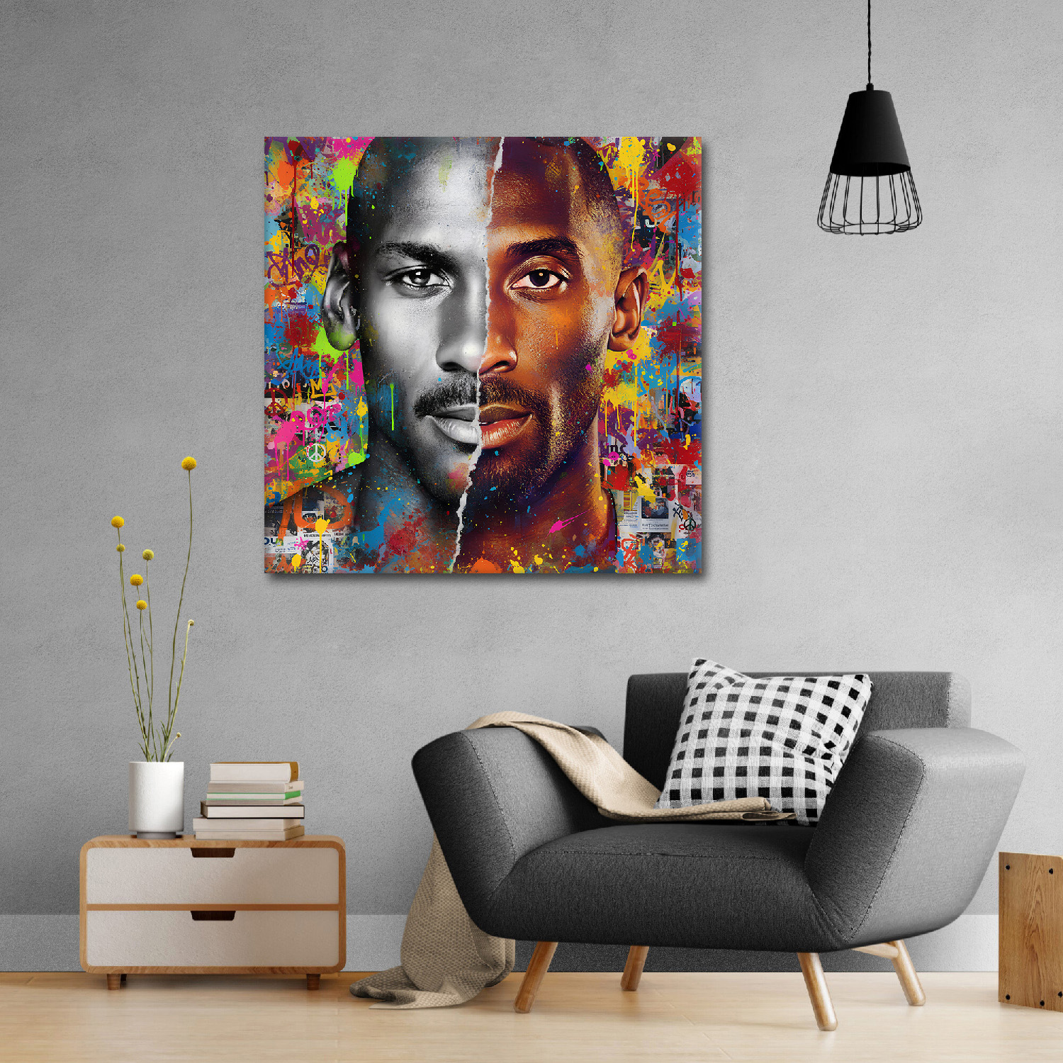 Kings of the Court Jordan and Bryant Blend Graffiti Canvas Art