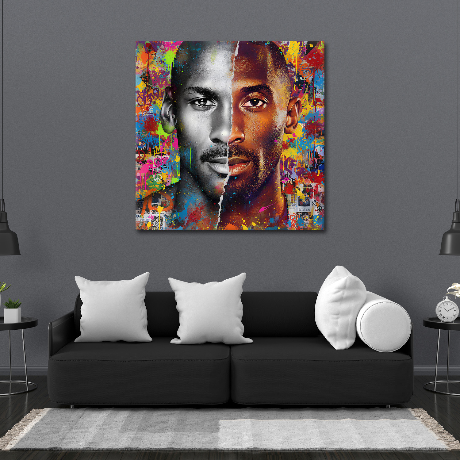 Kings of the Court Jordan and Bryant Blend Graffiti Canvas Art