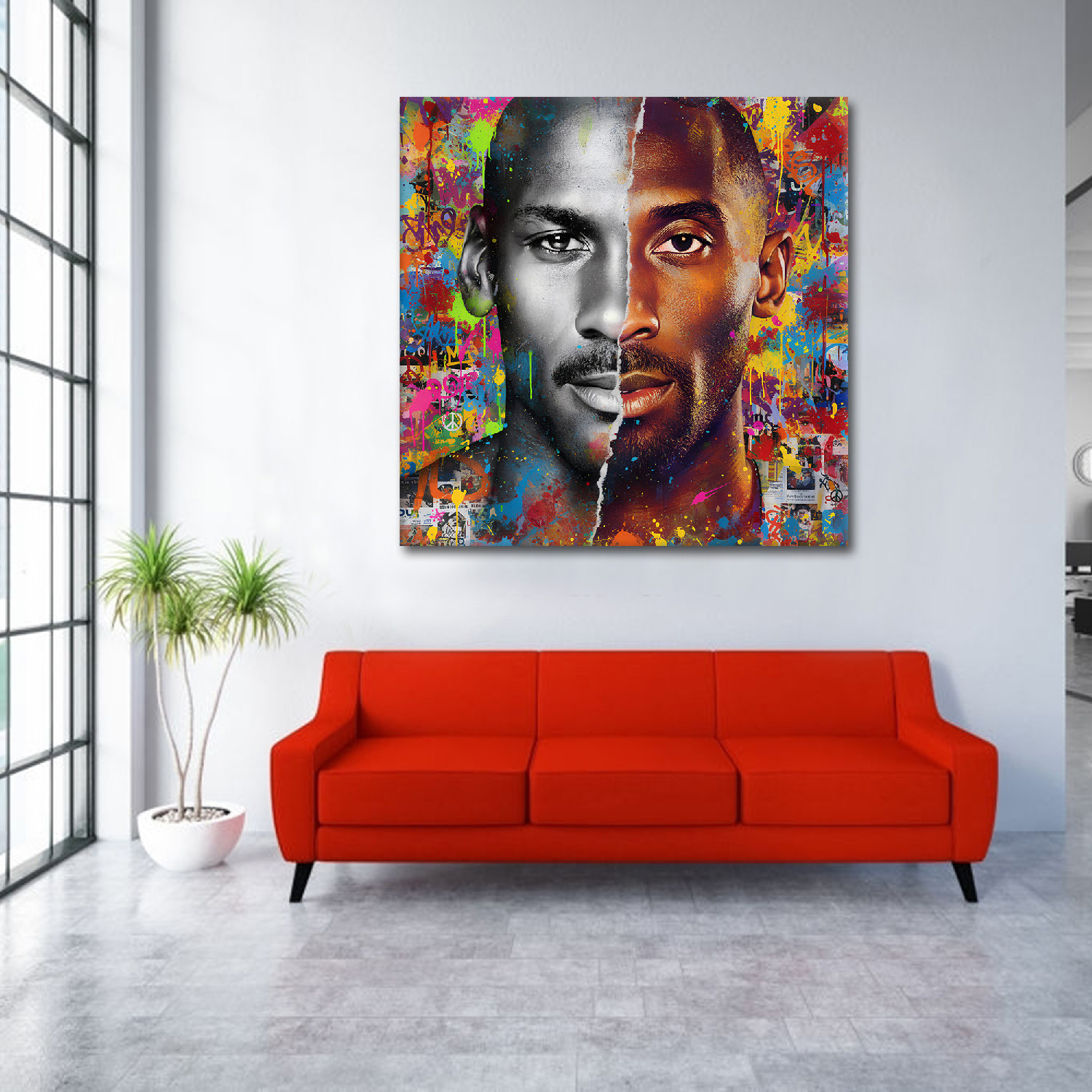 Kings of the Court Jordan and Bryant Blend Graffiti Canvas Art