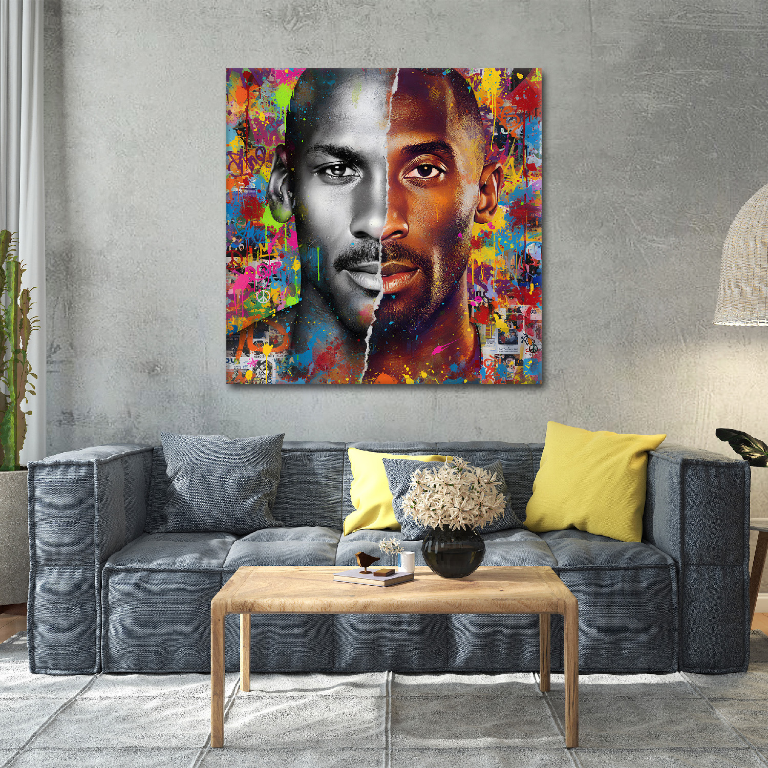 Kings of the Court Jordan and Bryant Blend Graffiti Canvas Art