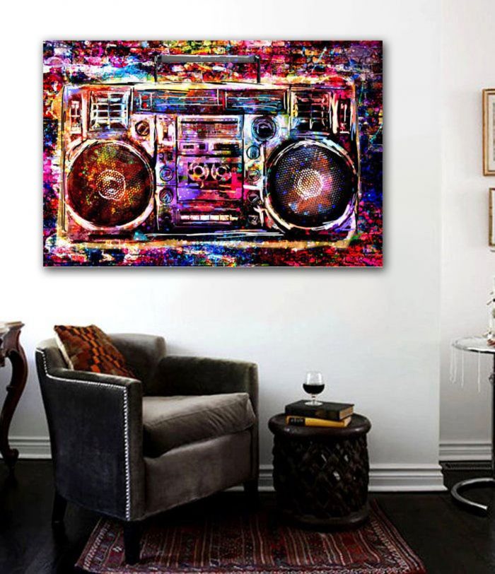 Boombox Graffiti Street art Canvas -Amazing colors -Ready to Hang Canvas Print 36x24 - hip hop - graffiti