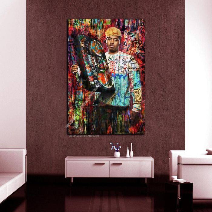 NAS "King of Queensbridge" -Original Art By Memento 36x24 Ready to Hang Canvas - Rap legends Series