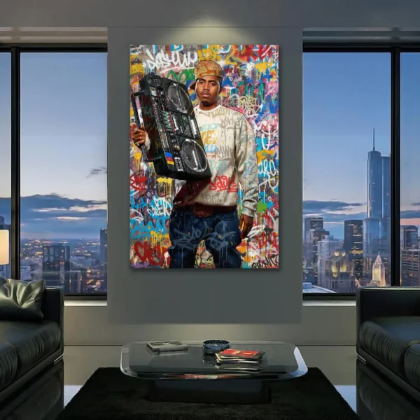 Nas Boombox Illmatic Graffiti Canvas Art - Hip-Hop Legend King's Disease