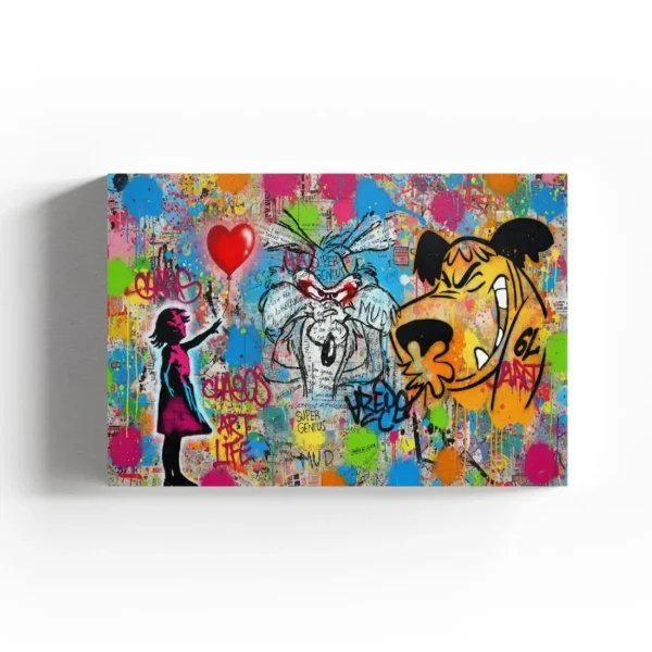 Cartoon Mashup Graffiti Canvas Art - Mutley, Wile E. Coyote, Balloon Girl