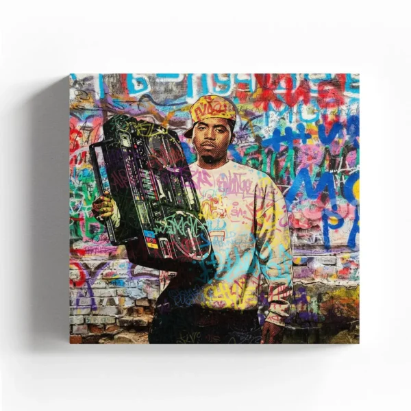 NAS King of NY Boombox Graffiti Canvas Art - Hip Hop Legend