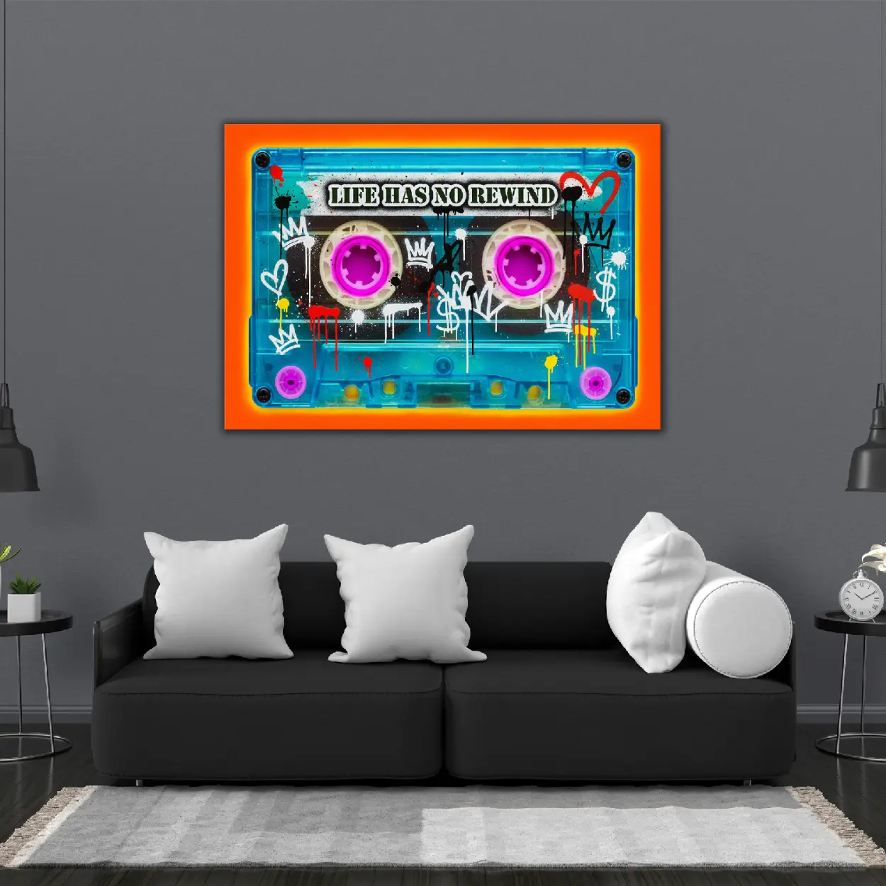 Life Has No Rewind Graffiti Canvas Art - Retro Cassette Pop Art