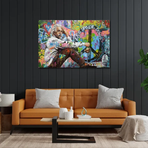 Albert Einstein Graffiti Canvas Art - Genius & Peace Pop Art