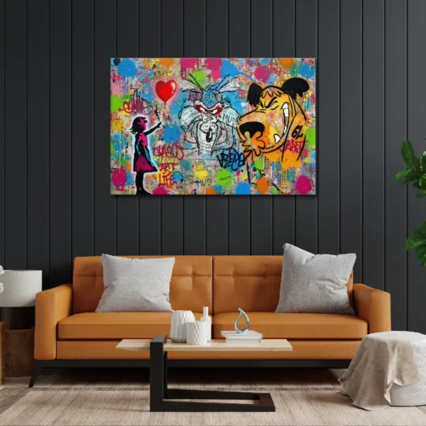 Cartoon Mashup Graffiti Canvas Art - Mutley, Wile E. Coyote, Balloon Girl