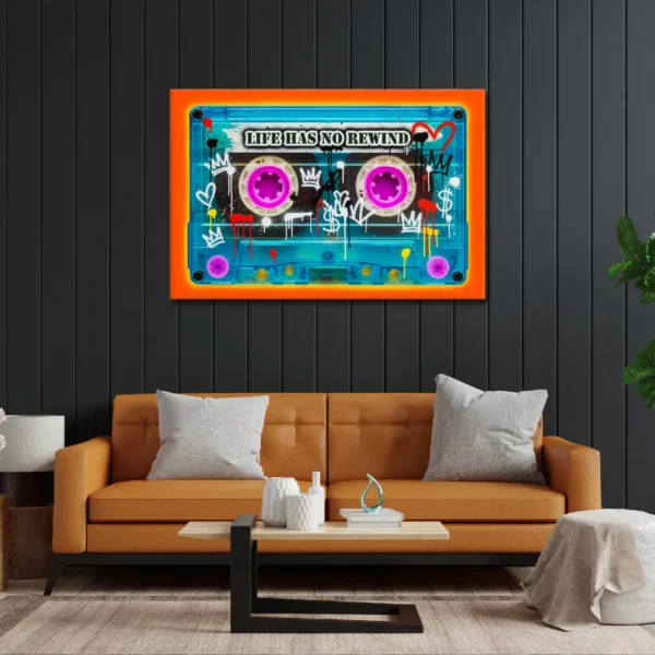 Life Has No Rewind Graffiti Canvas Art - Retro Cassette Pop Art