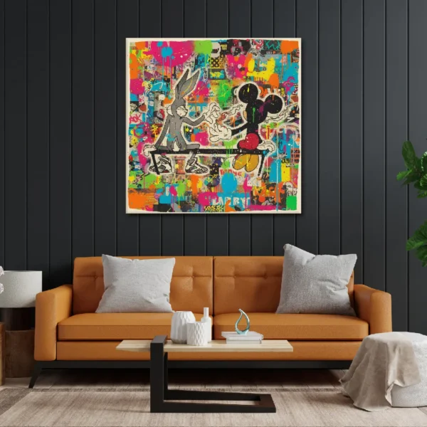 Bugs & Mickey Toking Graffiti Canvas Art - Cartoon Mashup Pop Art