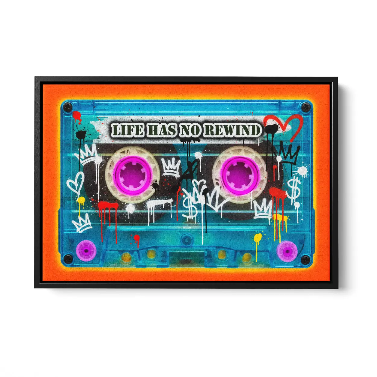 Life Has No Rewind Graffiti Canvas Art - Retro Cassette Pop Art