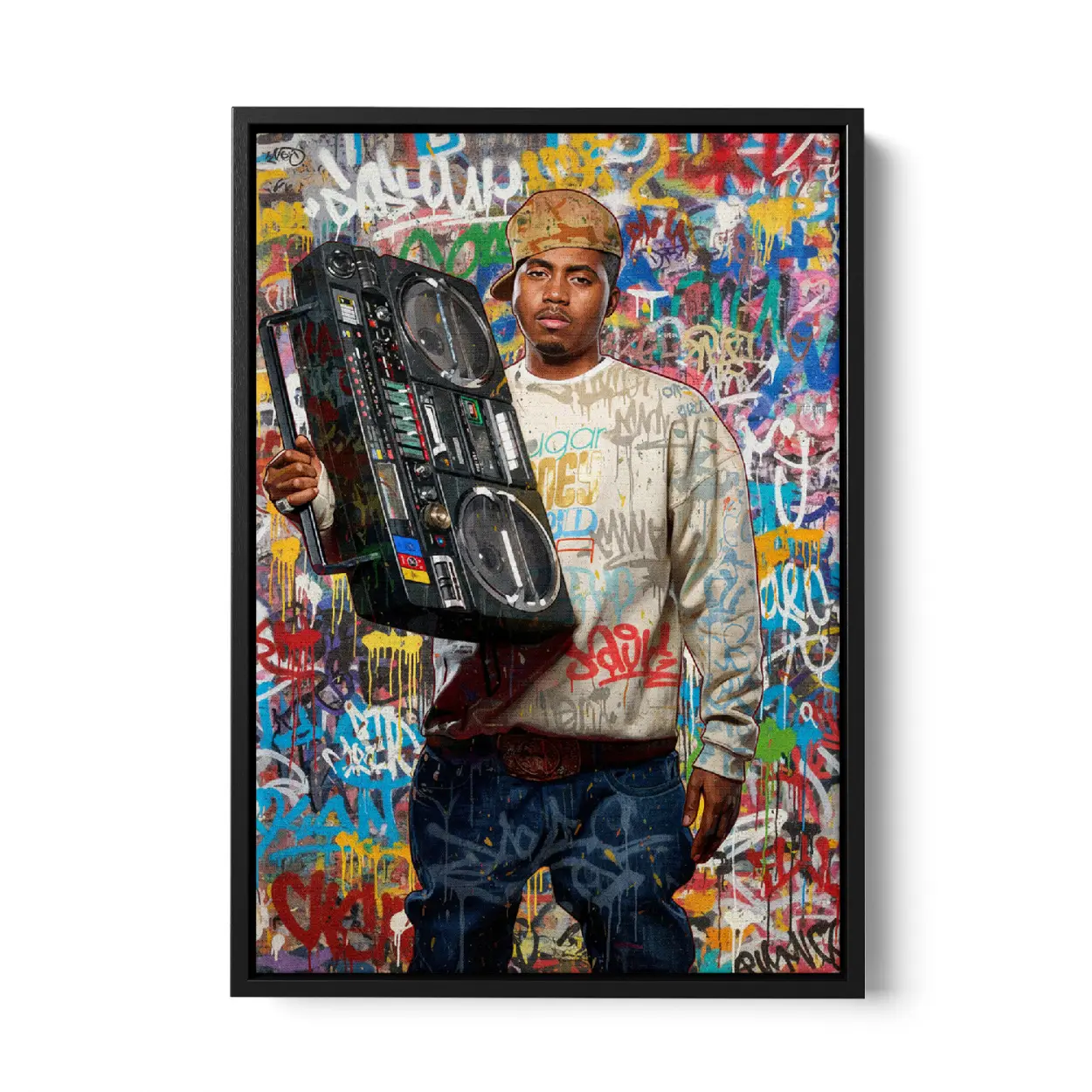 Nas Boombox Illmatic Graffiti Canvas Art - Hip-Hop Legend King's Disease