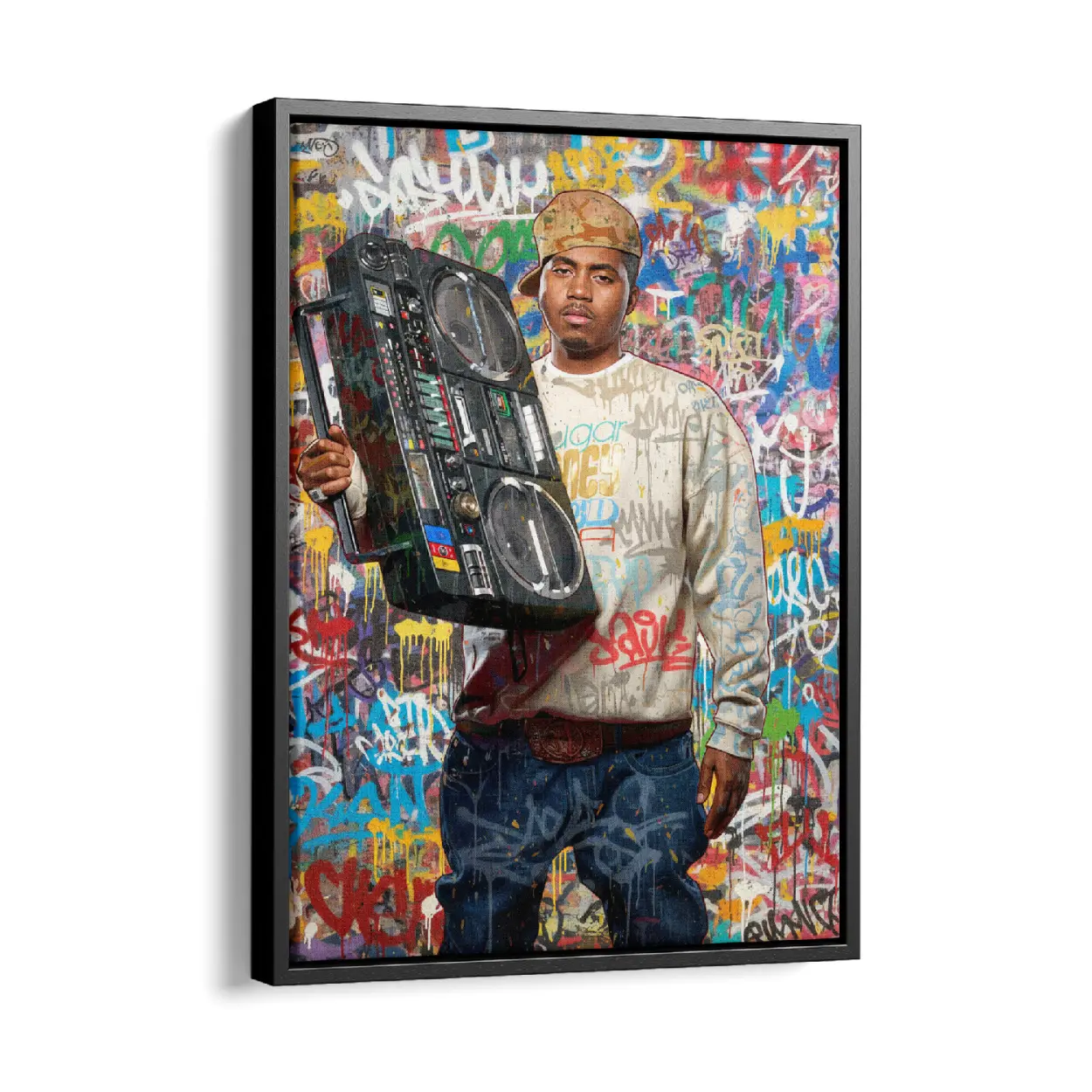 Nas Boombox Illmatic Graffiti Canvas Art - Hip-Hop Legend King's Disease