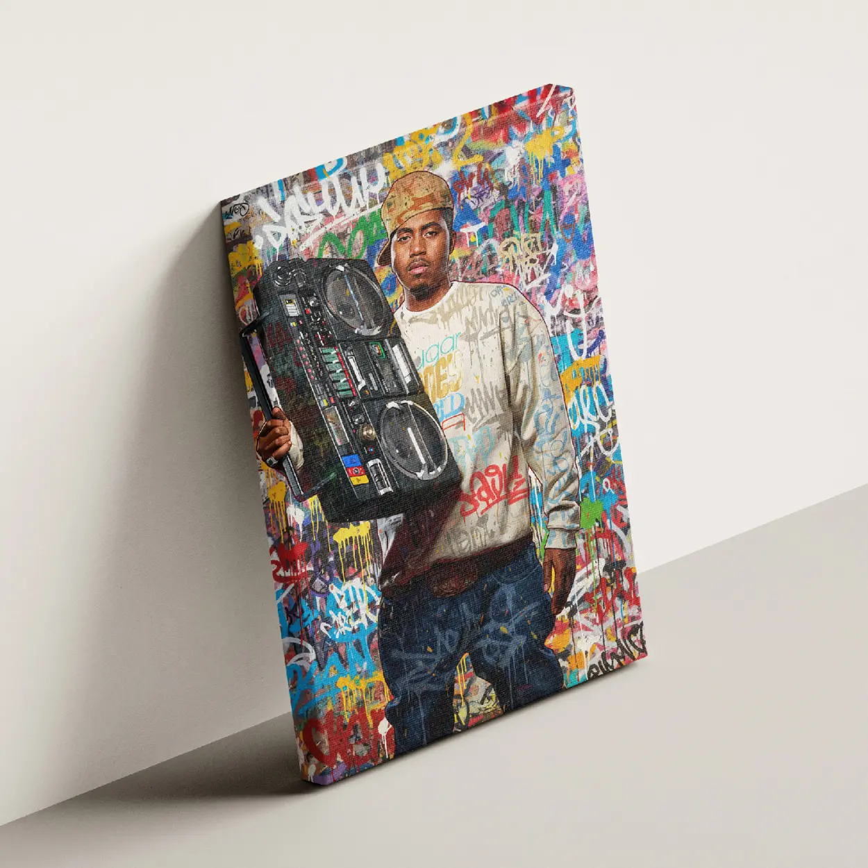 Nas Boombox Illmatic Graffiti Canvas Art - Hip-Hop Legend King's Disease