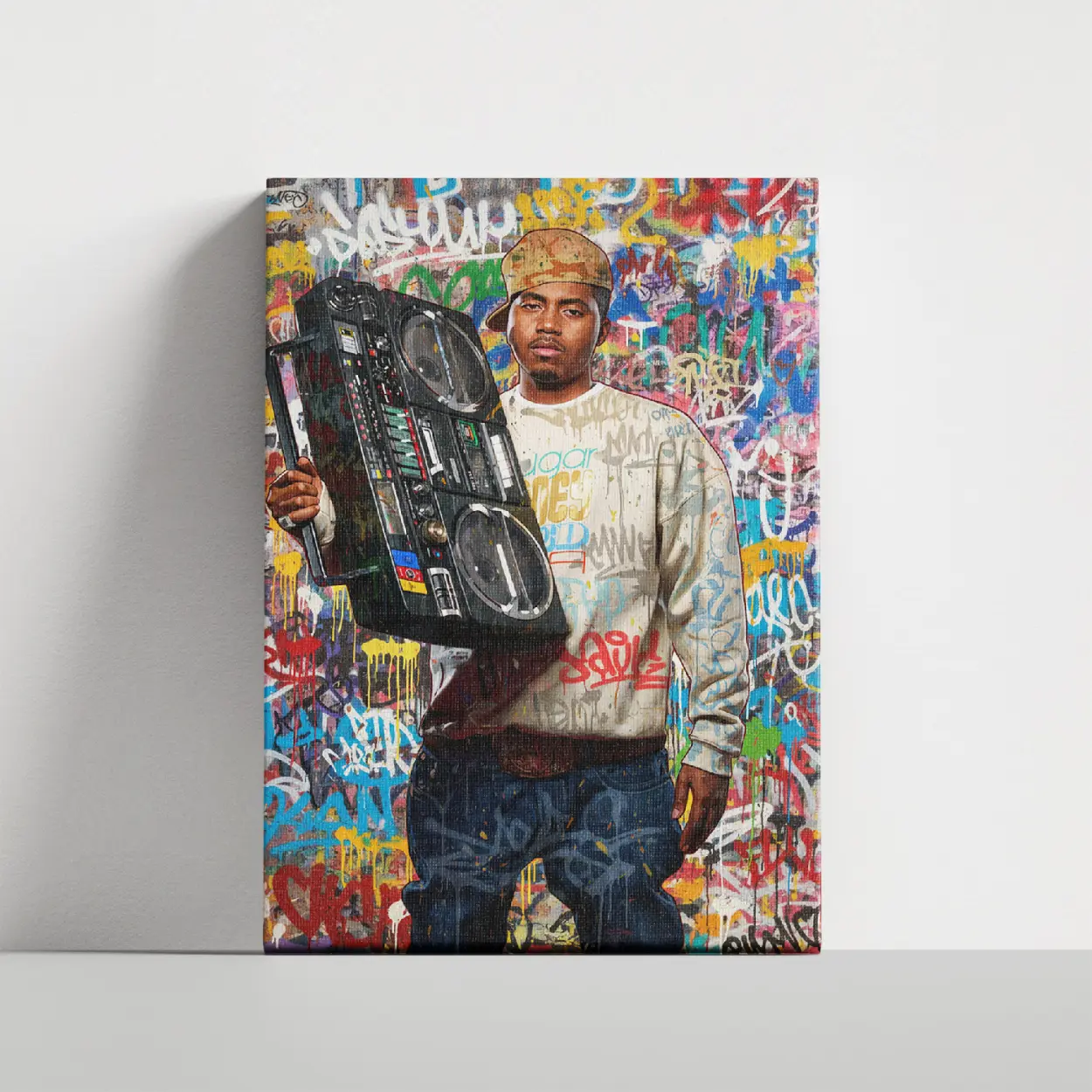 Nas Boombox Illmatic Graffiti Canvas Art - Hip-Hop Legend King's Disease