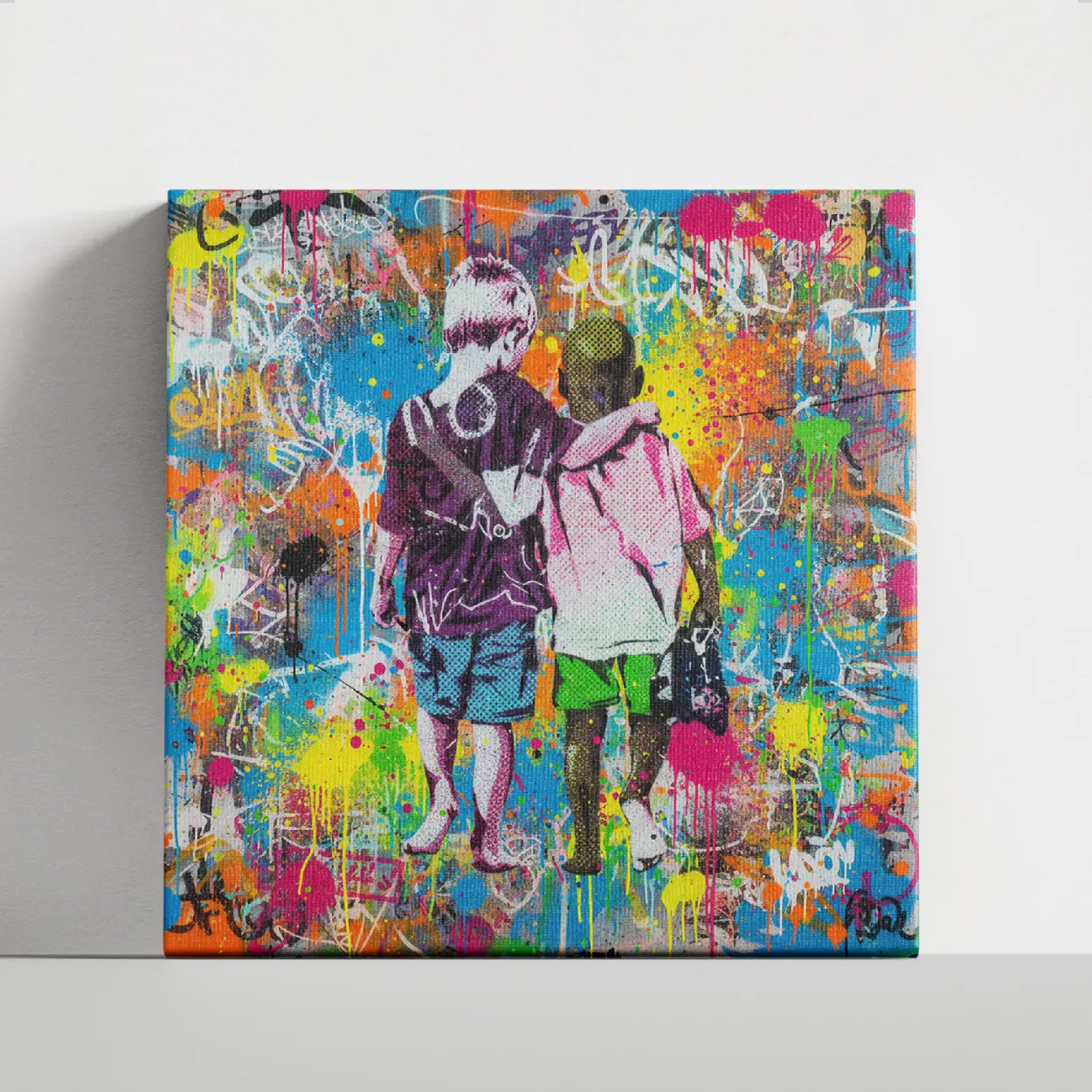 Colorblind Friends Graffiti Canvas Art - Banksy Style Pop Culture