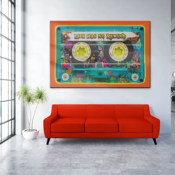 Life Has No Rewind Cassette Tape Graffiti Art HD Canvas – Retro – Motivation