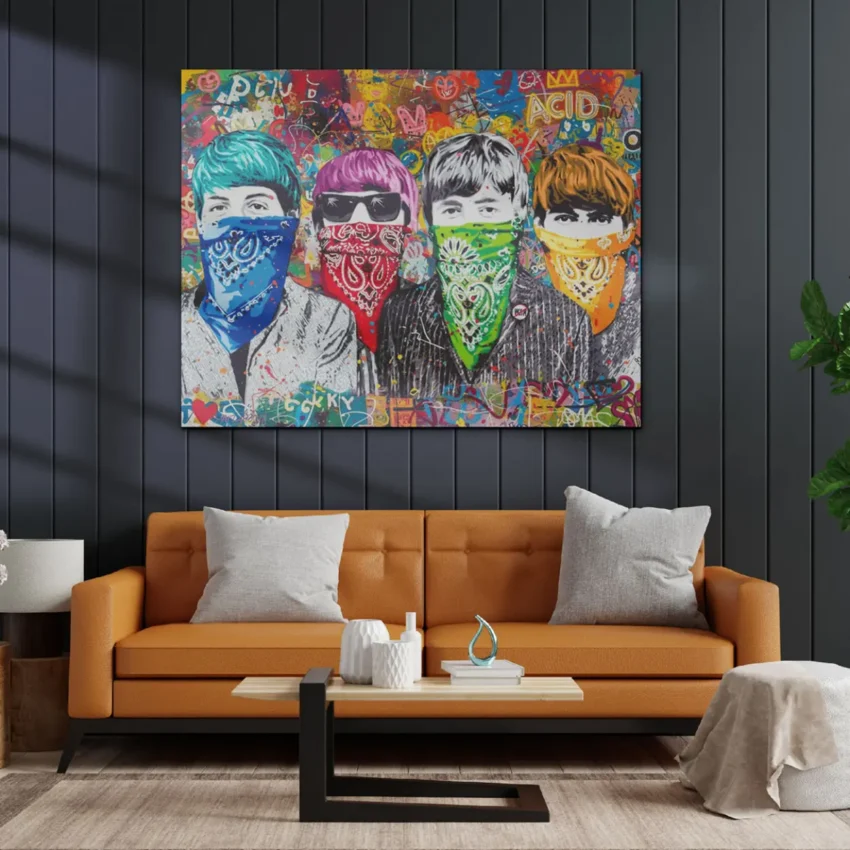 アート・デザイン・音楽 BOOSTED LIVING PROOF ARTIST EDITION: 004 Beatles Bandanas Remake – Ready to Hang HD Canvas – Fab Four